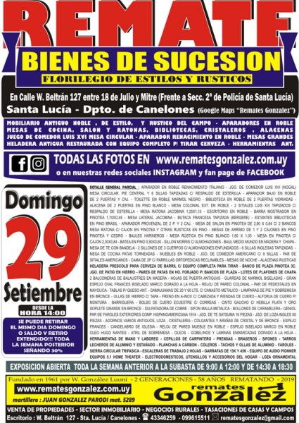 REMATES GONZALEZ - JUAN GONZALEZ PARODI - SUBASTA SETIEMBRE 2019